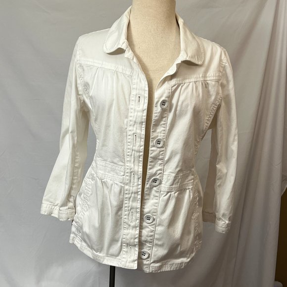 Caslon jacket ¾ sleeve lightweight white button close - Picture 1 of 6